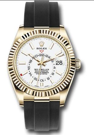 Replica Rolex Yellow Gold Sky-Dweller Watch 326238 White Index Dial - Oysterflex Bracelet - Click Image to Close